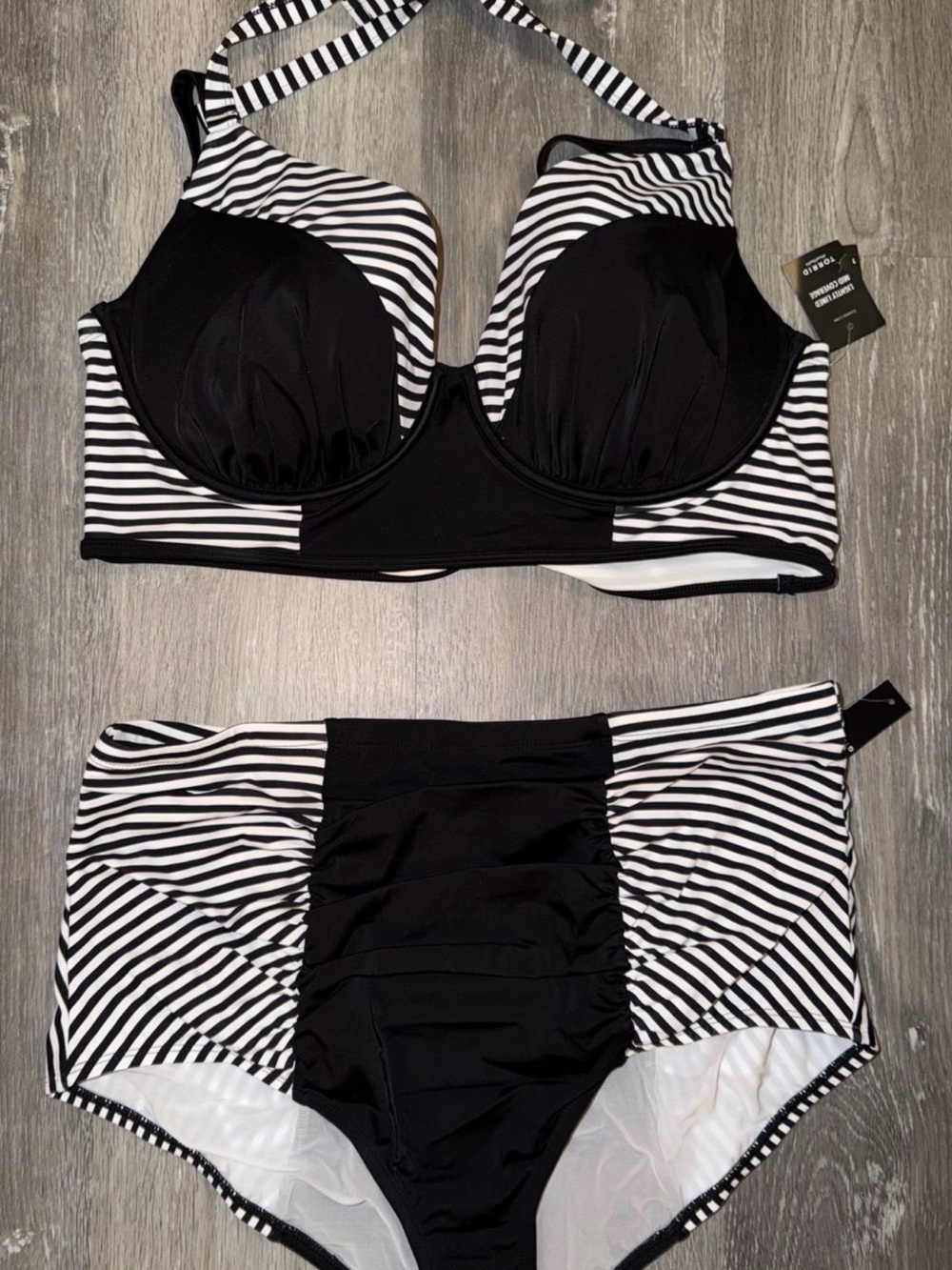 torrid Black & White Striped High-Waist Bikini Set